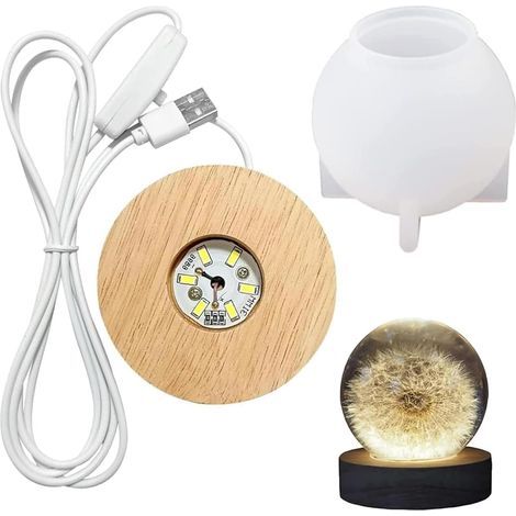 Round Silicone Mold with Epoxy Resin Spherical LED Lamp Holder - Casting Kit for Small Table Lamp (1/5)