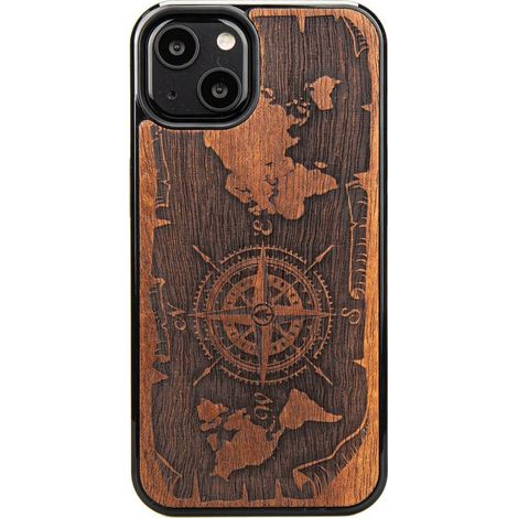 Coque en bois pour iPhone 13 ROSE DES VENTS MERBAU (1/4)