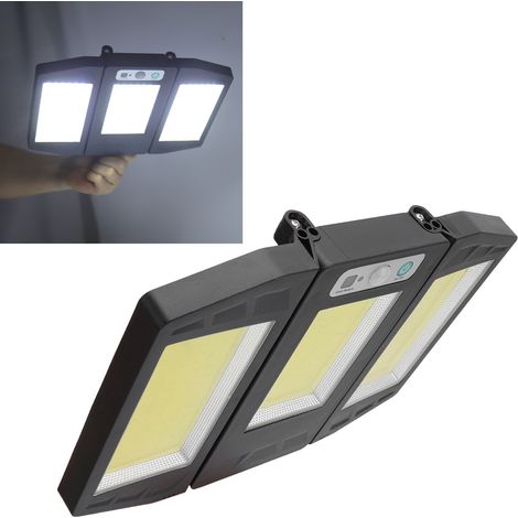 Lampadaire solaire à détection 3COB, certifié CE/RoHS/FCC, luminaire mural IP65 étanche pour jardin, allée, cour extérieure, avec batterie intégrée. (1/5)