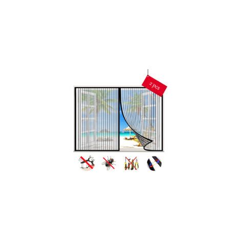 Set di 2 zanzariere magnetiche per finestre e porte, tenda a rete autoadesiva, zanzariera magnetica con chiusura automatica - Nero - Zanzariera per finestra 120x120 cm - Crezuo