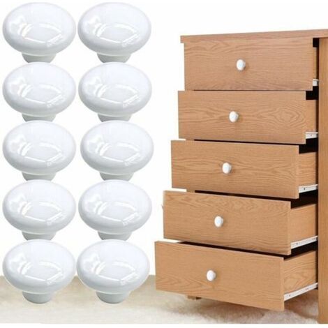 Bouton Porte 10 PCS Céramique Poignée Porte de Cuisine Armoire à Tiroirs Porte Boutons Blanc 33mm FDC (1/4)