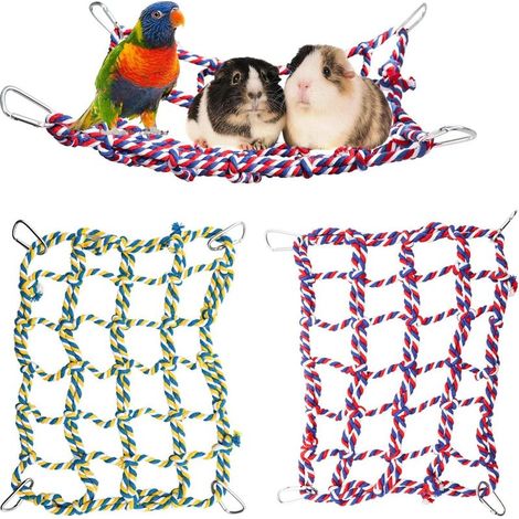 Set of 2 colorful rope nets for birds – hammock, ladder and bridge for small animals (rats, hamsters, birds, ferrets) – toy and cage decoration – 28 x 20 cm (1/5)