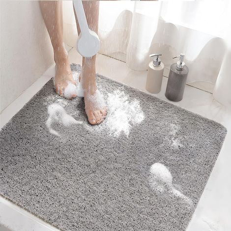 LaBlanc - Tappetino da doccia antiscivolo, 60x60 cm, tappetino da bagno antiscivolo con scarico, tappetino da bagno in luffa morbida in PVC per il bagno, asciugatura rapida, grigio (1/5)