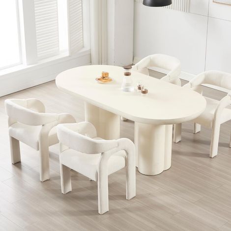 Wahson Sillas de Comedor Juego de 4 en Chenilla Sillón de ocio con Respaldo de Artístico para Cocina Salón Restaurante Cafetería, Blanco