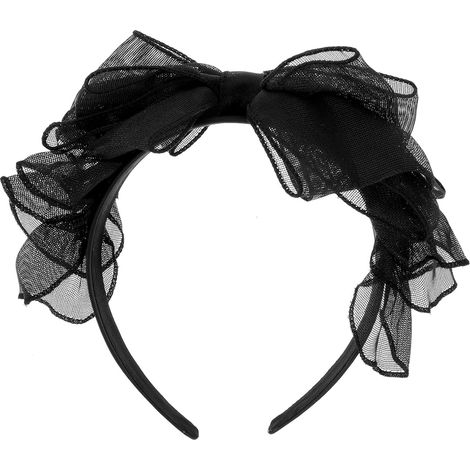 Diadema de encaje negro de doble capa, accesorio para el cabello, diadema de tela retro, perfecta para cosplay y fiestas, adornos para el cabello y artículos de decoración. (1/5)