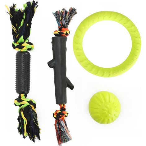 Lot de 4 jouets à mâcher pour chien, en corde tressée de coton, pour le nettoyage des dents des chiots. Accessoires pour animaux de compagnie. (1/5)