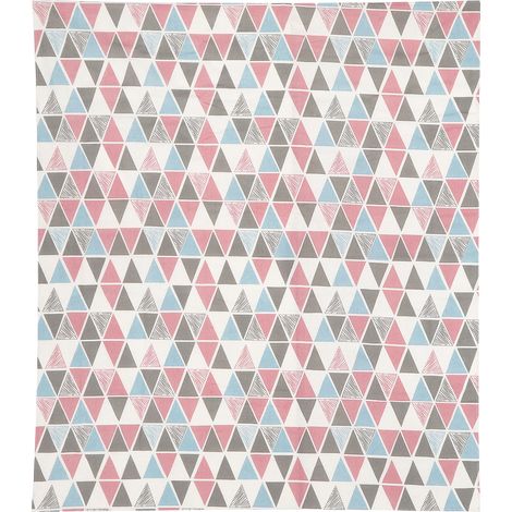 Geometrische Tischdecke aus Baumwolle und Leinen mit rosa, blauem und schwarzem Dreiecksmuster (1/5)