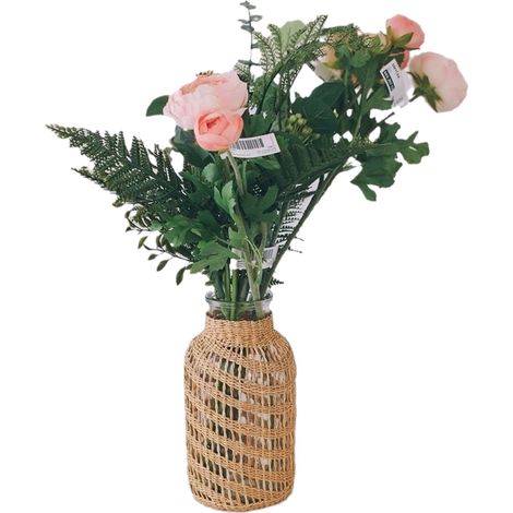 Vase Récipient Floral Décoratif Maison - Verre Transparent Bohème - Tissé à la Main en Corde de Chanvre Naturel - 2 Tailles (Grande 20.5cm, Petite 17cm) - Idéal Salon Bureau (1/5)