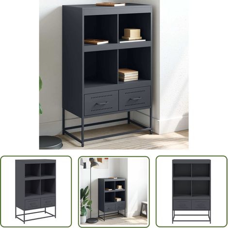 The Living Store Highboard Anthrazit 68x39x111,5 cm Stahl - Sideboard - Schreibtisch - Wohnzimmermöbel - Metallregal - Anthrazit (1/5)