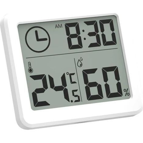 Hygromètre-thermomètre numérique, appareil de mesure de la température et de l'humidité avec horloge (1/4)