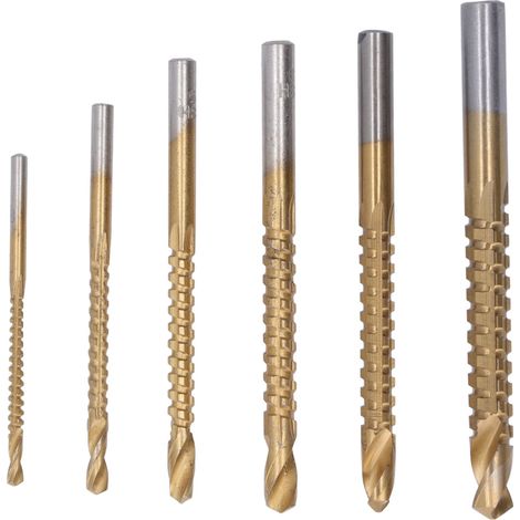 Lot de 6 forets dentelés en acier rapide pour le travail du bois, pour matériaux tendres, de 3 à 8 mm.