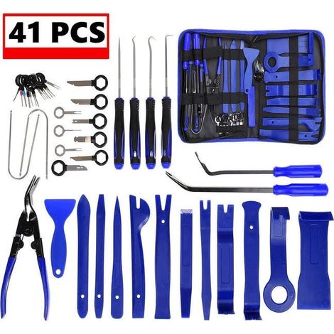 Kit de herramientas de 41 piezas (azul) para el desmontaje del interior del coche, apto para sistemas de audio y paneles de puertas (1/4)