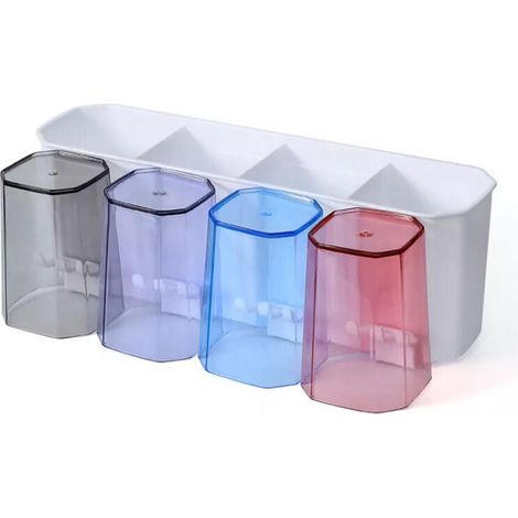 Wall-mounted toothbrush holder for bathroom, toothpaste storage rack with 4 cups, colorful MUMU (1/4)