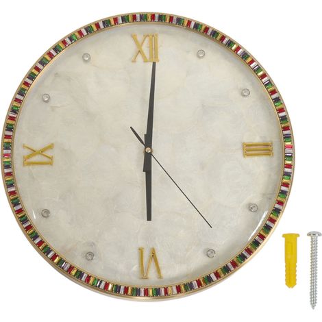 Horloge murale rétro silencieuse résistante à la rouille décorative suspendue pour salon chambre à coucher avec strass couleur grand format (φ40 cm) (1/5)