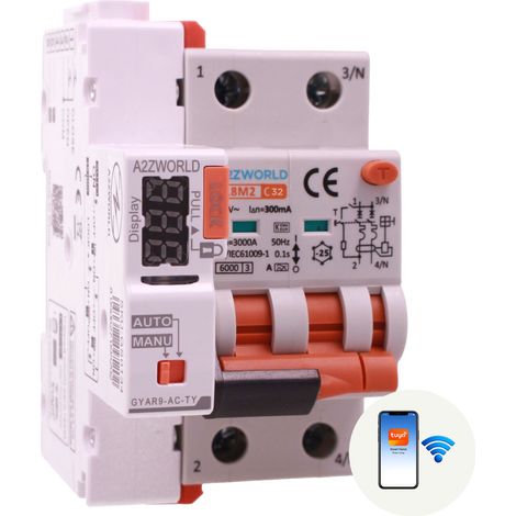 RCBO Interruttore Magnetotermico Differenziale WIFI Con Riarmo Automatico, Tipo A - SI Curva C 2P Veri 3M 6000A 300mA, AC 230V IP20 PL8M2, Disponibili 6A 10A 16A 20A 25A 32A 40A (C32A) (1/3)