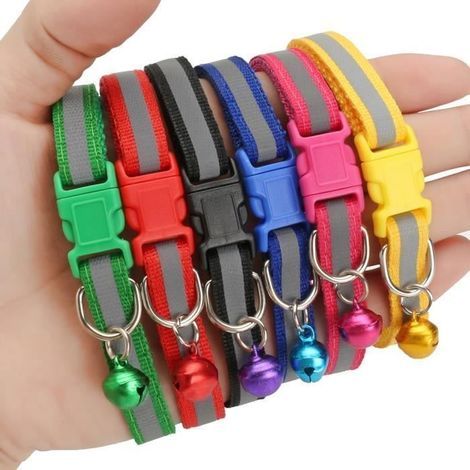 12x Niedliche Nylon-Hundehalsbänder/Katzenhalsbänder mit Glöckchenschnalle, zufällige Farbe (1/4)