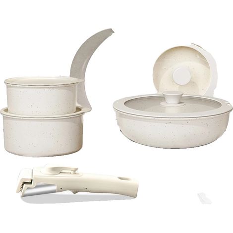 Ensemble de Casseroles, Surface Antiadhésive, Compatible Induction, BLANC, 17pcs (1/2)