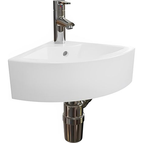 AKW Navlin Wall Hung Corner Basin 470mm Wide - 1 Tap Hole (1/3)