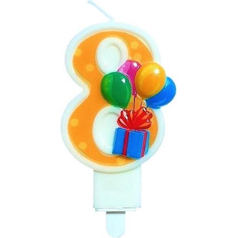 Candela numero 8 per compleanno con palloncini
