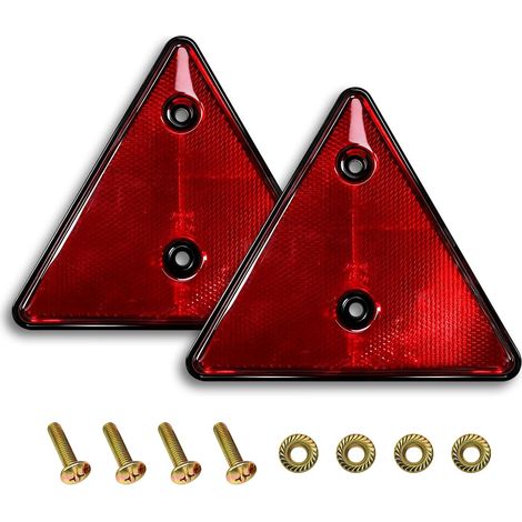 Triangle Voiture Catadioptre Remorque Triangle Remorque Rouge Catadioptre pour Vehicule 2Stk pour Voitures Camions Caravanes Tracteurs Remorques Avec Vis Écrous(16 x 14 cm) (1/5)