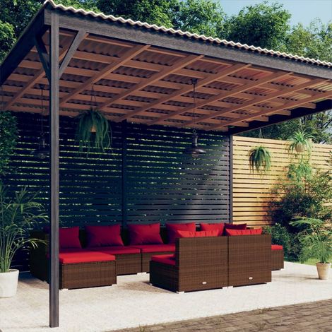Salon de jardin 9 pcs - Canapé de jardin - Ensembles de Meubles d'exterieur - avec coussins Marron Résine tressée Chic-477884 (1/5)