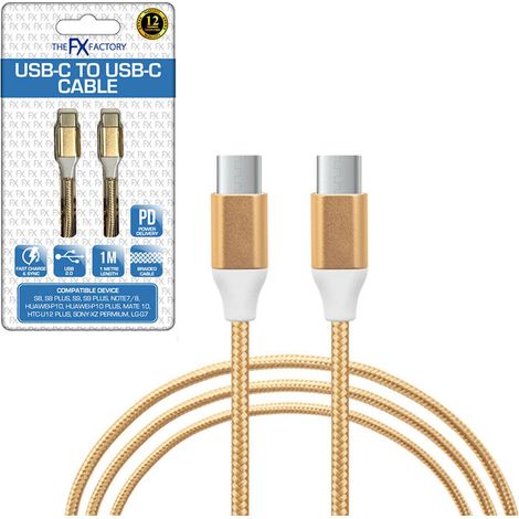 2x FX Braided USB-C to USB-C Data Cable 1m - Gold (1/2)