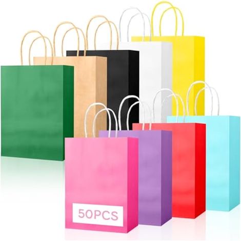 Sachet cadeau kraft - Pochette cadeau - Sac cadeau d'anniversaire 15 x 8 x 21 cm, lot de 50 - Sac d'anniversaire pour enfants - Sac kraft idéal pour les fêtes, le shopping, les mariages et l'emballage (1/5)