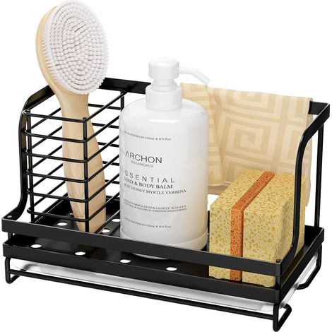 Rangement Evier Cuisine Support Brosse Éponge Organiseur pour à Poser Acier Inoxydable - Noir (1/5)