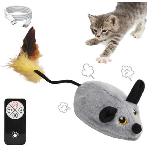 Souris électrique JeiibrZui pour chats - Jouet interactif avec lumière LED - Souris robot rechargeable par USB - Sons réalistes - Gris (1/5)