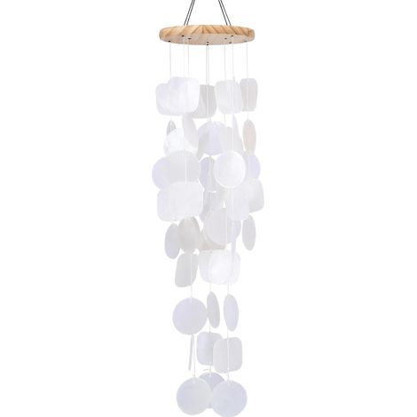Carillon éolien en coquillages pour l'extérieur - Carillon éolien artisanal en coquillages de Capiz, décoration côtière pour l'intérieur et l'extérieur, jardin, cour, bord de mer, plage, cadeau idéal (1/5)