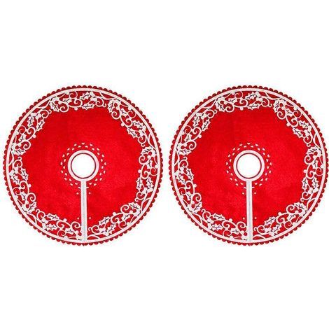 Lot de 2 jupes de sapin de Noël créatives de 30 cm, décoration de base de sapin, tablier décoratif (rouge)-30X30cm-Red (1/2)