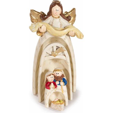 Presepe in resina a incastro componibile con 4 personaggi con dettagli dorati, set da 4 pezzi, cm 6 x 4 x 10,5 H