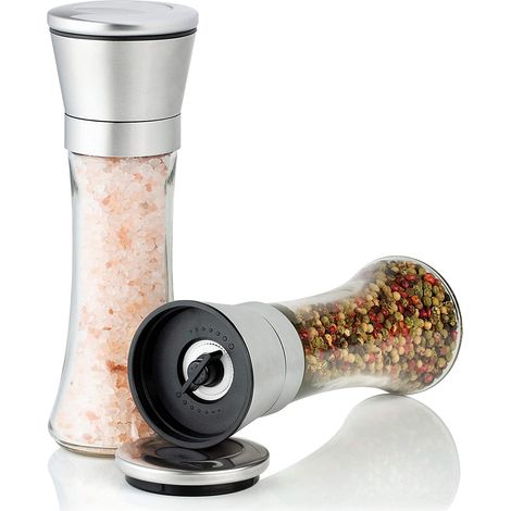 molinillos de especias, molinillo cerámico ajustable, recipiente de vidrio, acero inoxidable cepillado, para el hogar y la cocina. (1/5)