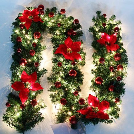 270cm Guirlande Sapin Artificiel Lumineuse Noël, Guirlande de Rotin Artificiel avec 3M LED Décoration pour Arbre De Noël Porte Escalier Cheminée (1pcs, Rouge 3M LED) (1/5)