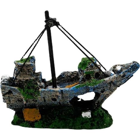 1 Ornement Aquarium Bateau Pirate, Résine, Cachette Poissons, 14,5x12x5cm, Eau Douce Salée (1/5)