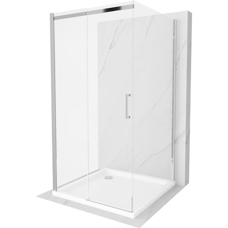 Mexen Omega-3S cabina doccia a 3 lati, scorrevole 100x100 cm, trasparente, cromo + piatto Flat - 825-100-100-01-00-3s-4010 (1/5)