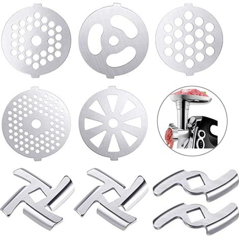 Lame per tritacarne in acciaio inox, compatibili con tritacarne di taglia 5 - Accessori per tritacarne da cucina (9 lame per confezione) (1/5)