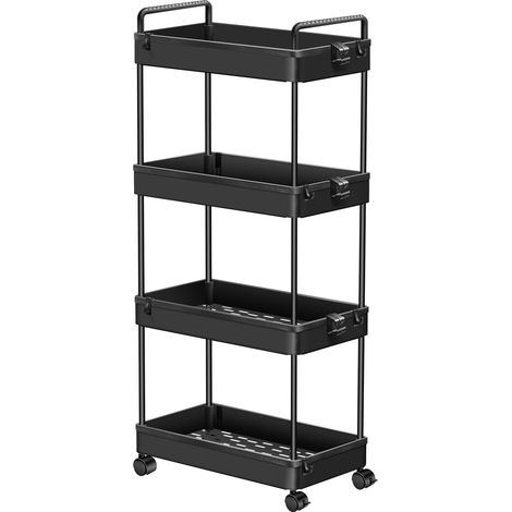 Chariot de salle à manger à roulettes à quatre couches, chariot multifonction mobile, adapté au salon, à la cuisine, au bar–au bureau-chariot roulant robuste à trois couches, noir, 38, 8x21, 8x90 cm (1/5)