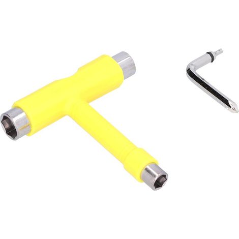 Outil de skate multifonction portable pour skateboard, kit de clés hexagonales en T, visserie jaune (1/5)