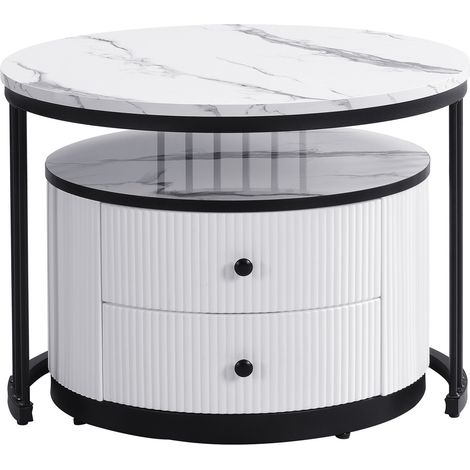 Set di 2 tavolini rotondi bianchi effetto marmo lucido 60x60x45,5 e 50x50x32 cm (1/5)