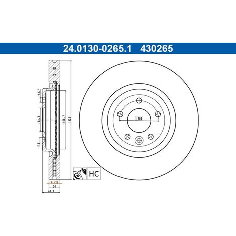 Lot de 2 Disques de frein ATE 24.0130-0265.1 JAGUAR T4N 1801