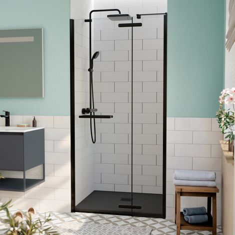 Swiss Aqua Technologies TGD NEW Duschtür 100x200cm schwenkbar Antikalk mit mattschwarzem Profil (SATTGDN100NIKAC)