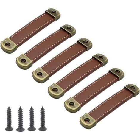 160 mm Lochabstand. Set mit 10 Ledergriffen. Vintage-Möbelgriffe aus Leder. Schrankgriffe. Möbelknöpfe. (1/4)
