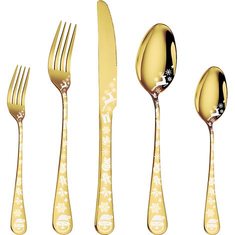Service d'argenterie 40 pièces pour 5 couverts en acier inoxydable, ensemble d'ustensiles de cuisine à bord rond, Ensemble de 40 pièces, Or (1/5)