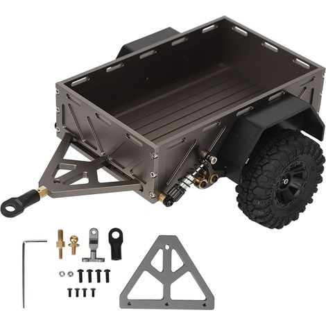 Remorque d'attelage aluminium pour voiture RC TRX4M 1/18, pneus caoutchouc antidérapants, anti-rouille, titane profond, accessoire de remorquage pour Traxxas (1/5)