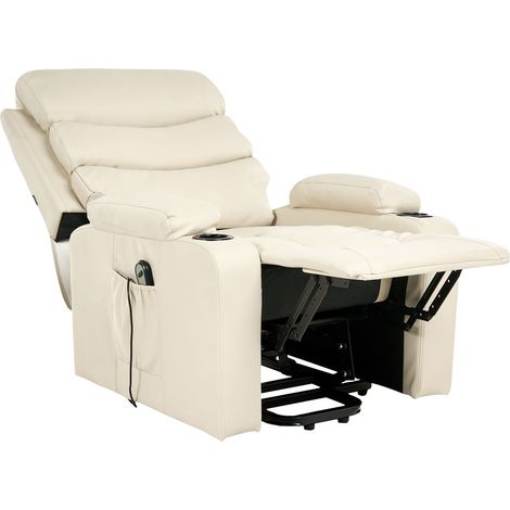 Poltrona elettrica reclinabile in ecopelle imbottita con poggiapiedi beige Eter