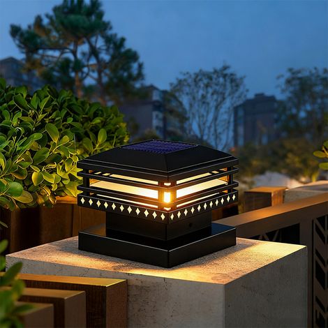 [KK] Lot de 2 lampes solaires (adaptées aux poteaux et capuchons de poteaux) noires-AquaForge