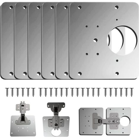 6 Pièces Plaque de réparation, 9x9cm Acier inoxydable, 36 Vis incluses, Pour meubles bois, Cuisine (1/5)