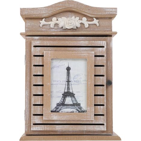 Coffre à Clés en Bois Mural avec Cadre Photo 6 Crochets Intérieurs Rangement pour Maison et Restaurant Étui à Clés Décoratif Style Ancien pour Couleur Aléatoire Plusieurs styles