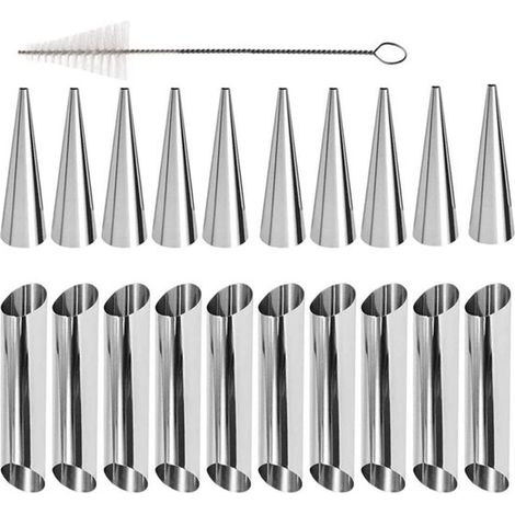 Stampo per croissant, set da 21 pezzi, stampo per cannoli in acciaio inox con spazzola per la pulizia, stampo da forno, tubi per cannoli, stampi per cannoli, tubi per cannoli, stampi per cannoli (1/5)
